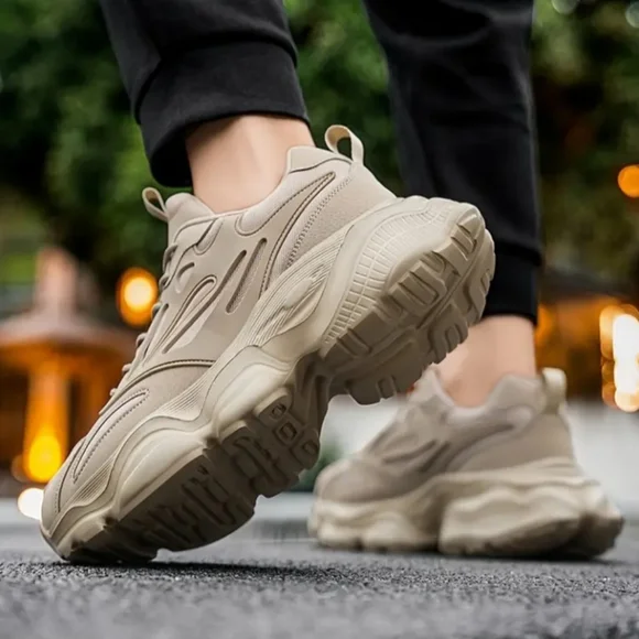 Men Beige Chunky Platform Sneakers - Picture 1 of 12